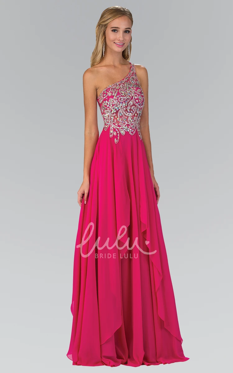 Draped One-Shoulder Chiffon A-Line Beaded Bridesmaid Dress