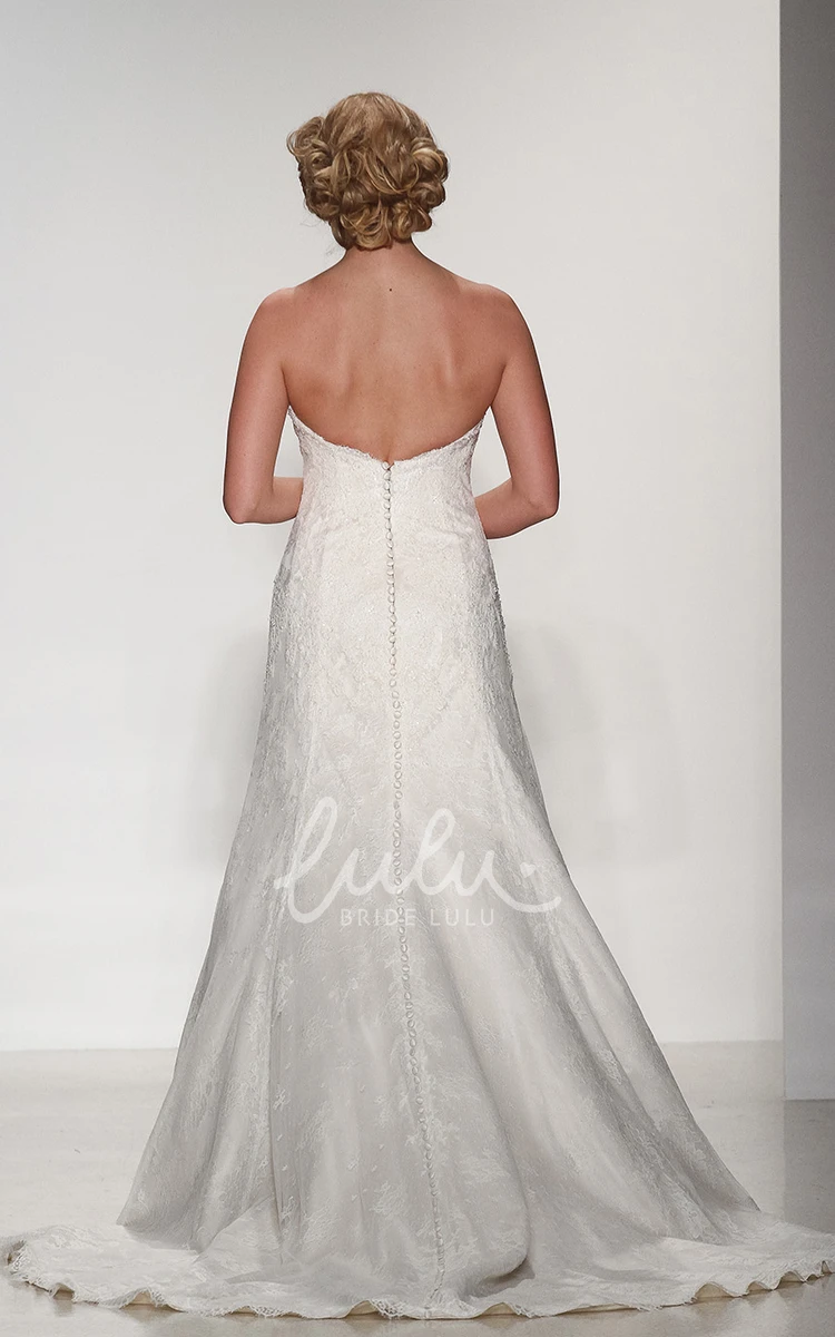 Long Lace Sweetheart Wedding Dress with A-Line Shape & Deep-V Back