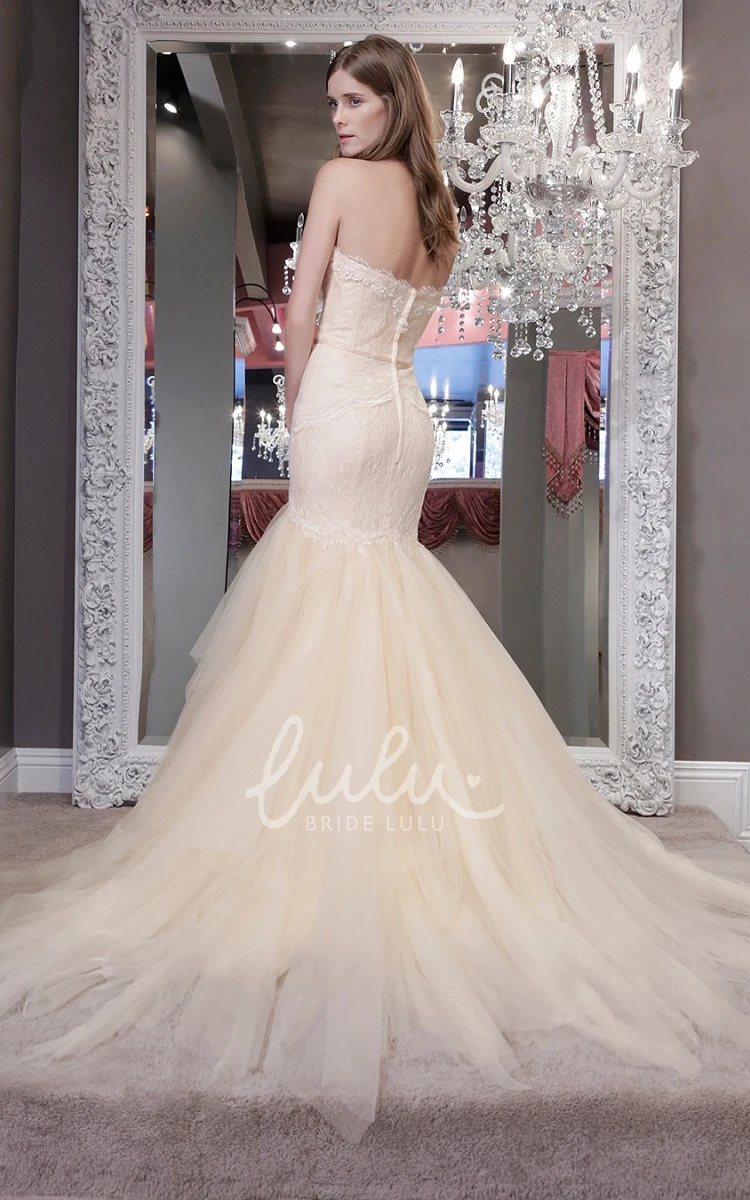 Sweetheart Mermaid Tulle Wedding Dress with Appliques Floor-Length