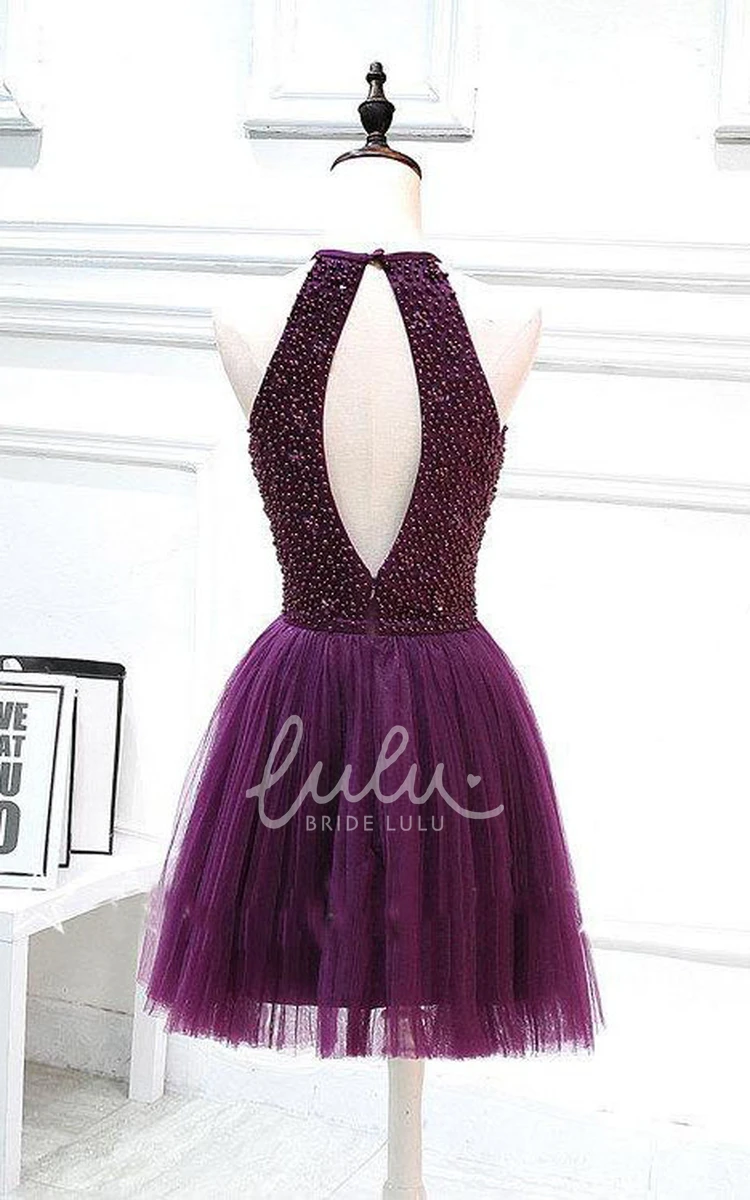 Halter Pleated Formal Dress Short Beaded Style