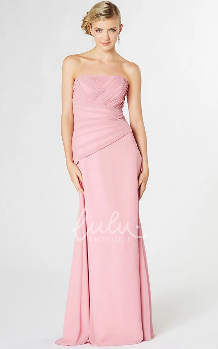 Ruched Strapless Chiffon Bridesmaid Dress with Lace-Up and Flowy Skirt