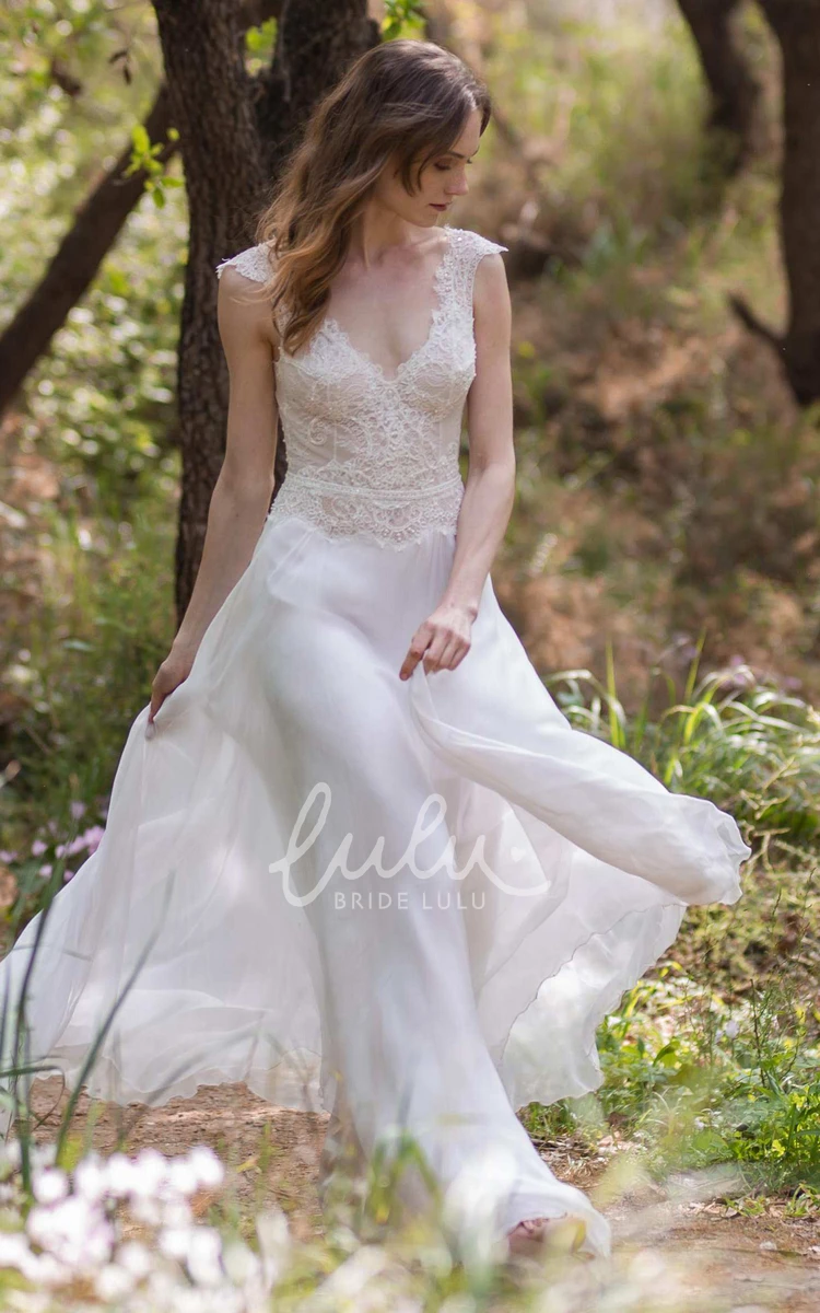 Chiffon Sheath Wedding Dress with Lace Romantic Bridal Gown