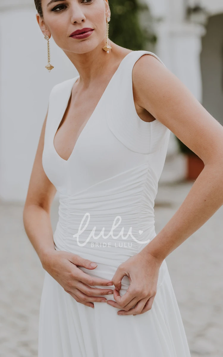 Romantic Chiffon Wedding Dress with Deep-V Back and Ruching A-Line V-neck