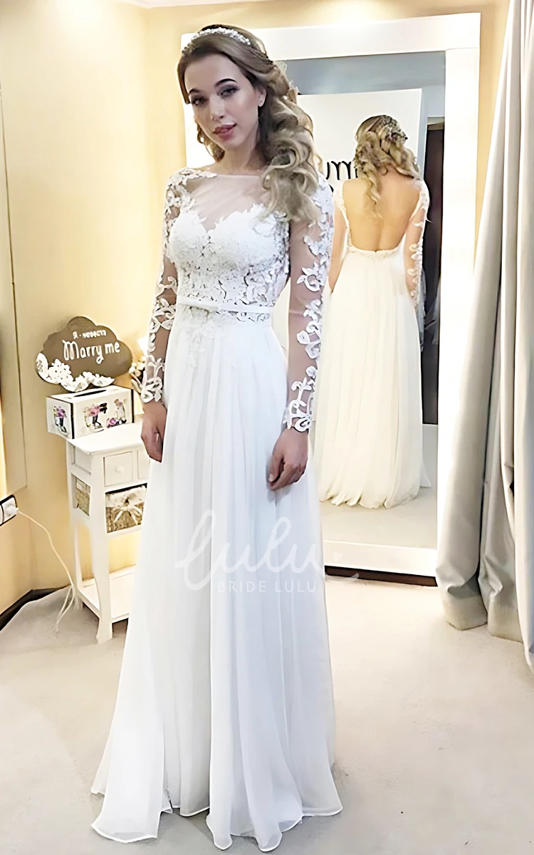 Chiffon A-Line Wedding Dress with Bateau Neckline and Open Back Simple Bridal Gown