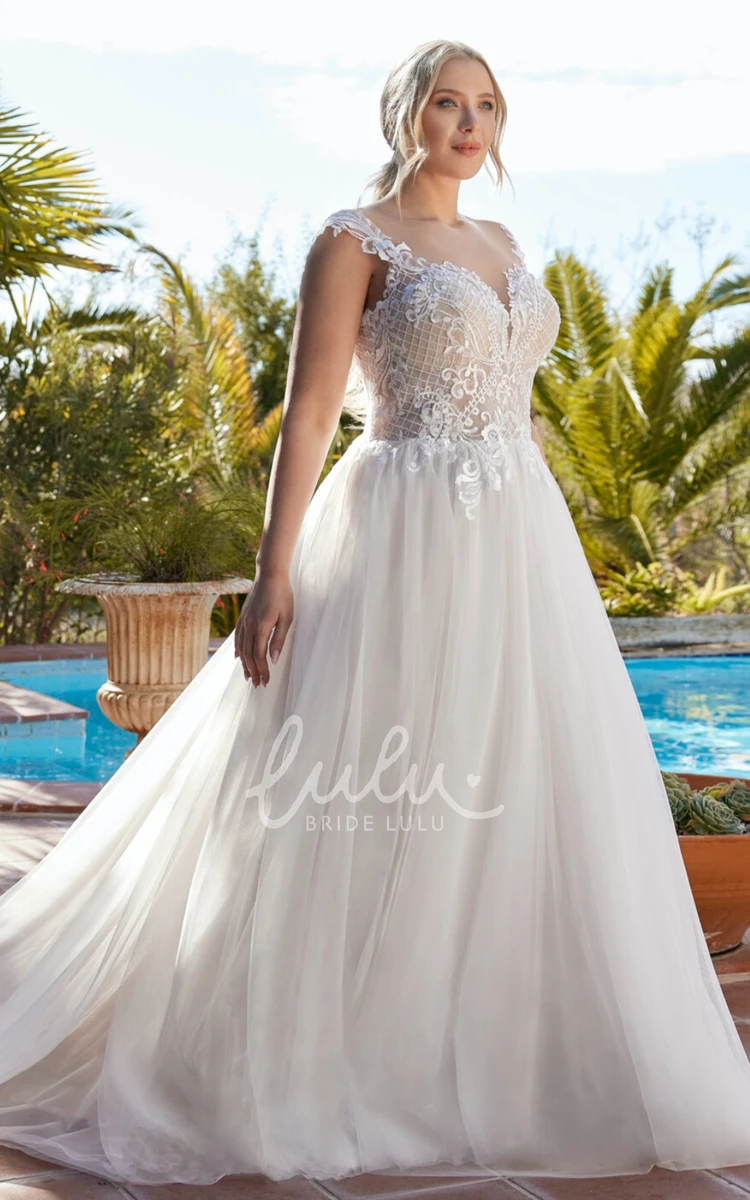 Lace A-Line Chiffon Wedding Dress with V-Neck and Cap Sleeves Elegant Bridal Gown