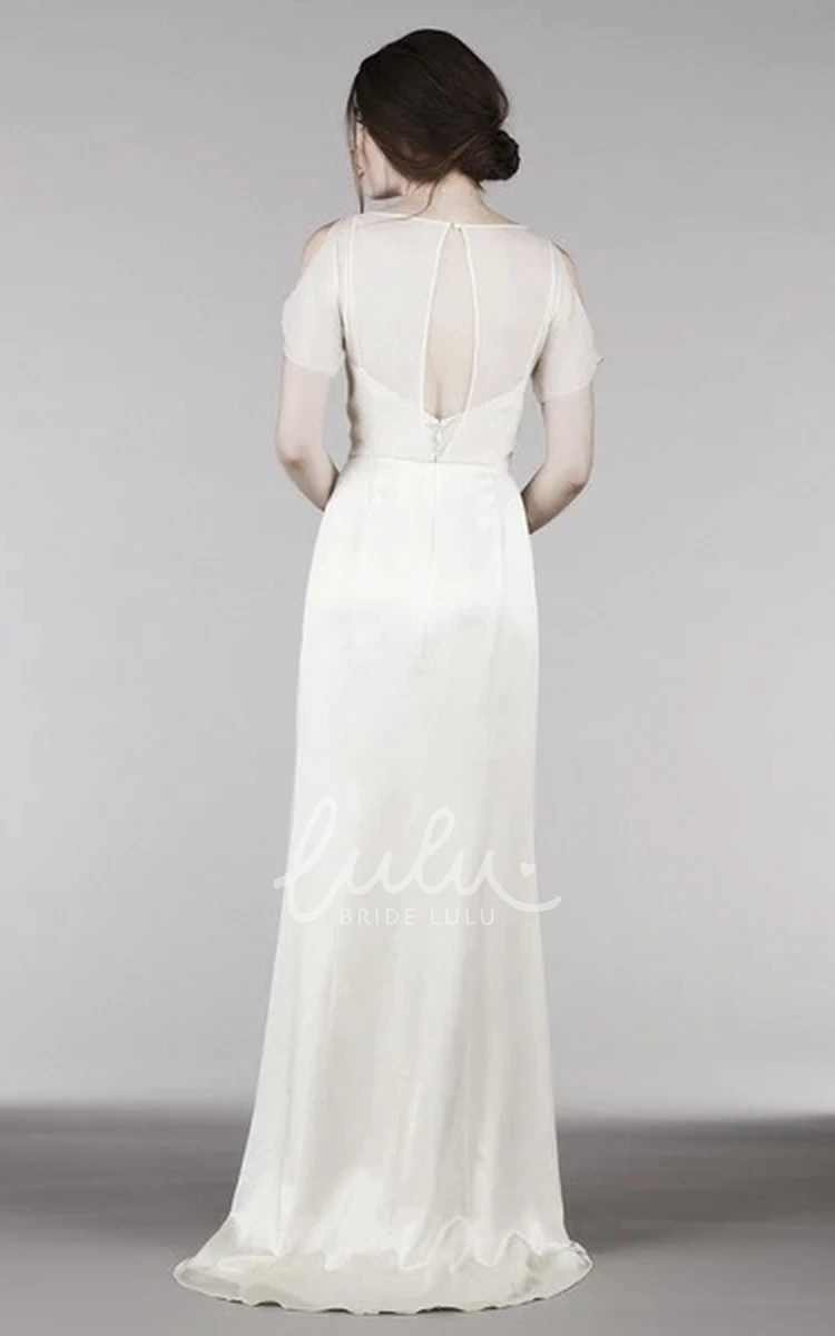 Elegant Illusion Top Wedding Dress with Keyholes and Short Sleeves