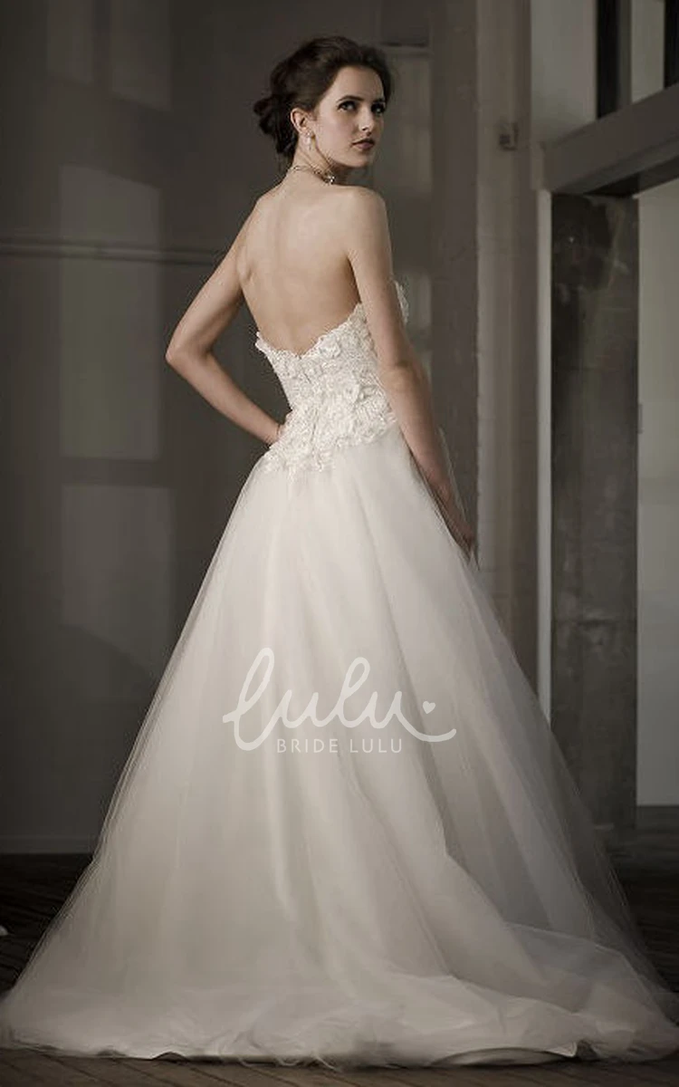 Floral Tulle Ball-Gown Wedding Dress with Backless Style Unique Bridal Gown