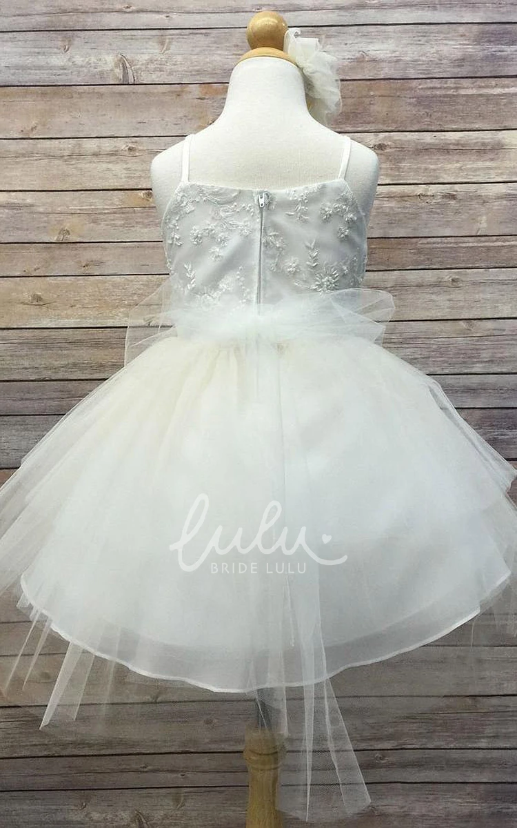 Knee-Length Beaded Tulle&Sequins Flower Girl Dress Modern Prom Dress