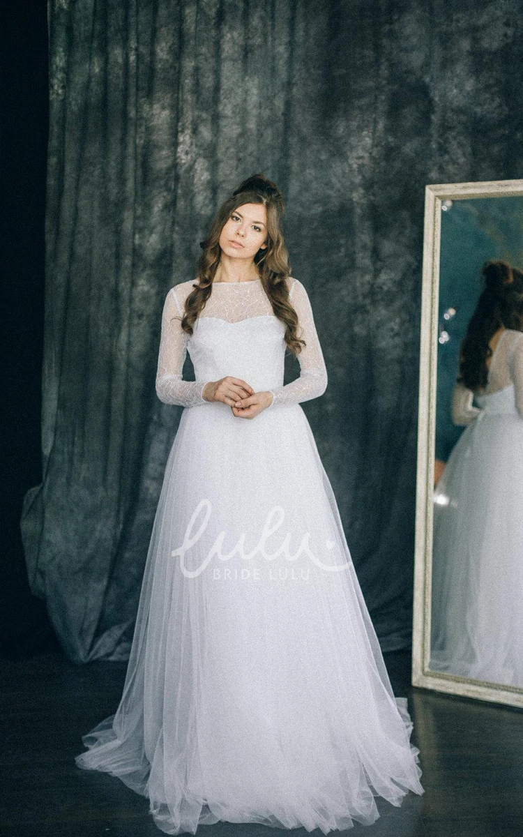 Long Sleeve Lace Tulle Wedding Dress with Illusion Elegant 2025 Bridal Gown