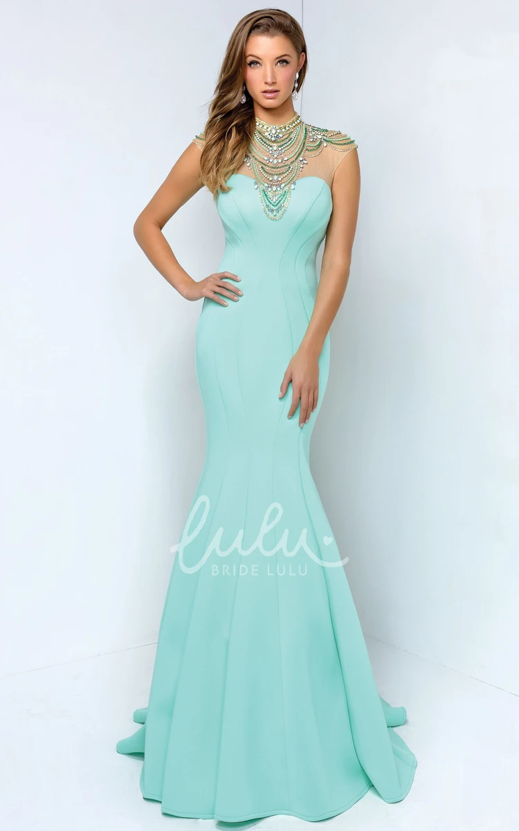 Sleeveless Mermaid Jersey Prom Dress with High Neck and Keyhole