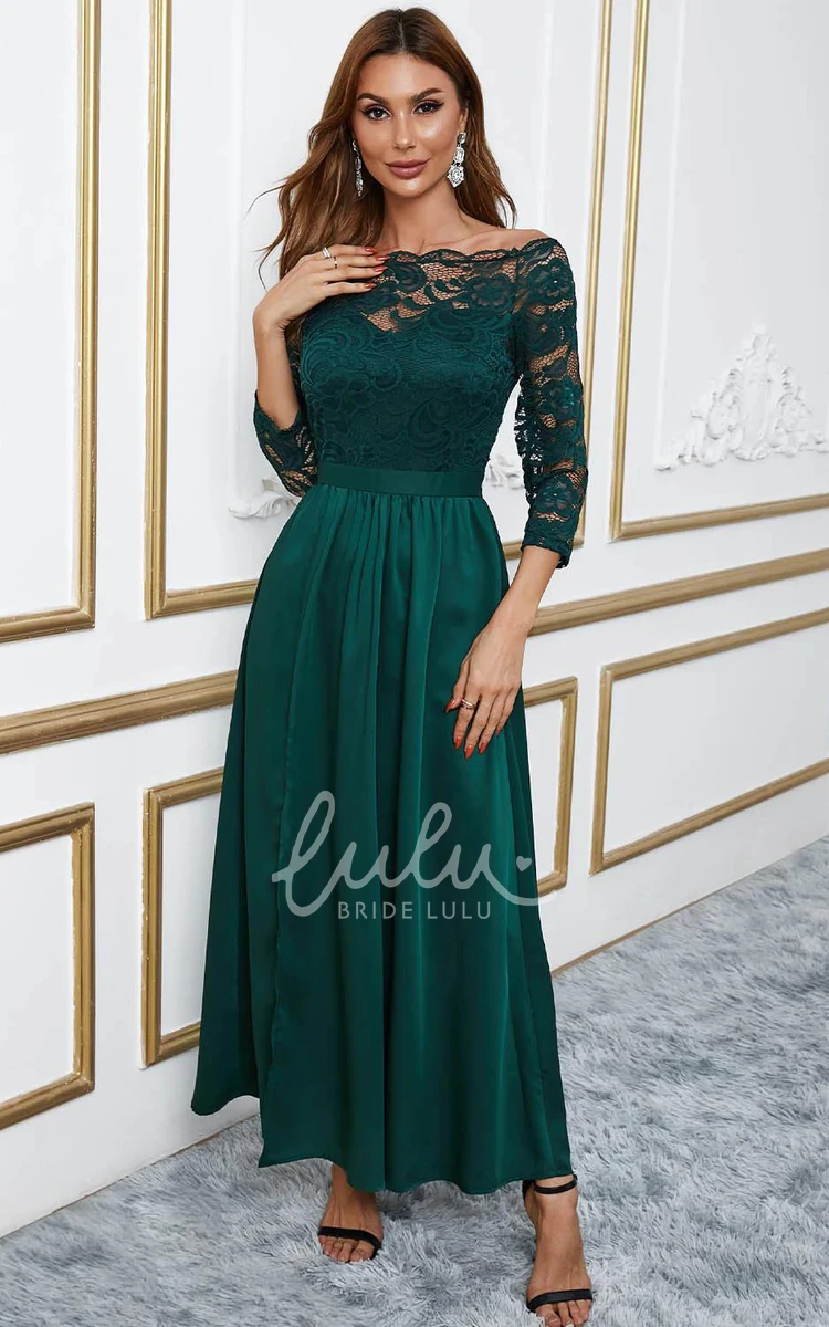 Satin A-Line Illusion Back Formal Formal Dress with Long Sleeves