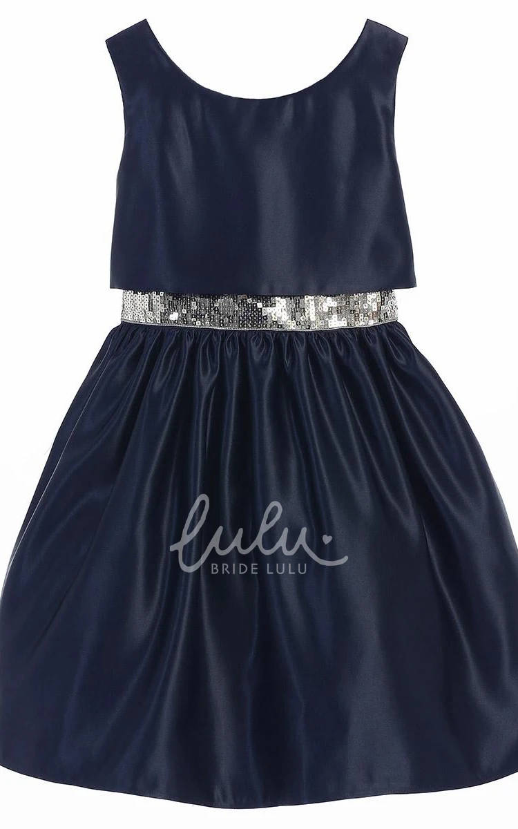 Sequins&Satin Tea-Length Flower Girl Dress Classy Prom Dress