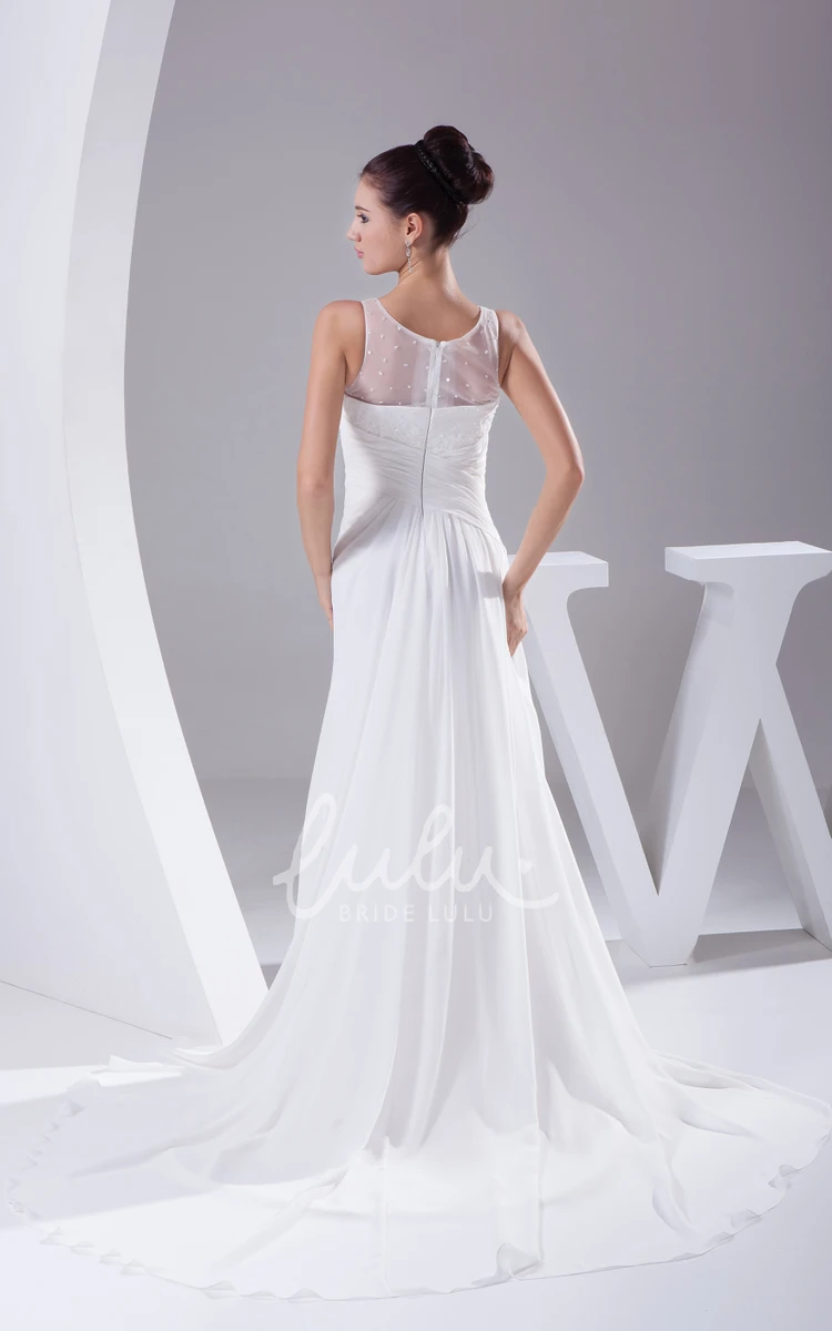 Beaded Chiffon Wedding Dress with Illusion Neckline Elegant and Modern