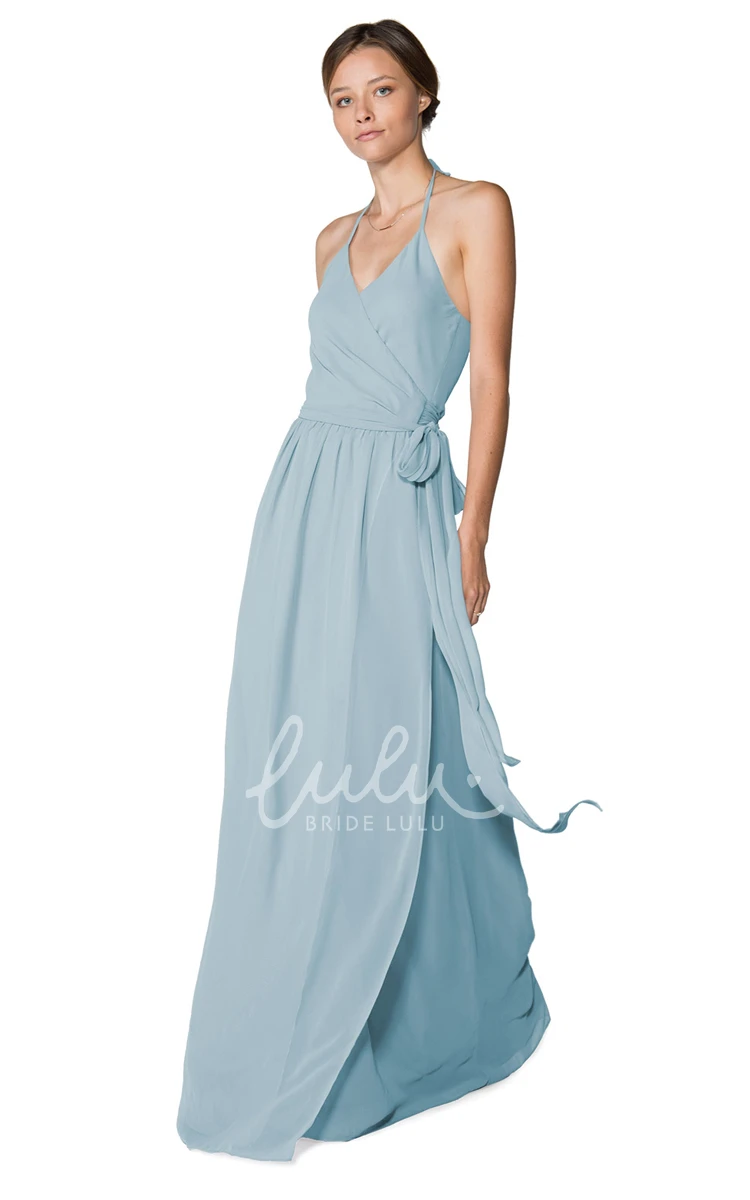 Lavish Halter Chiffon Bridesmaid Dress with Layers Long