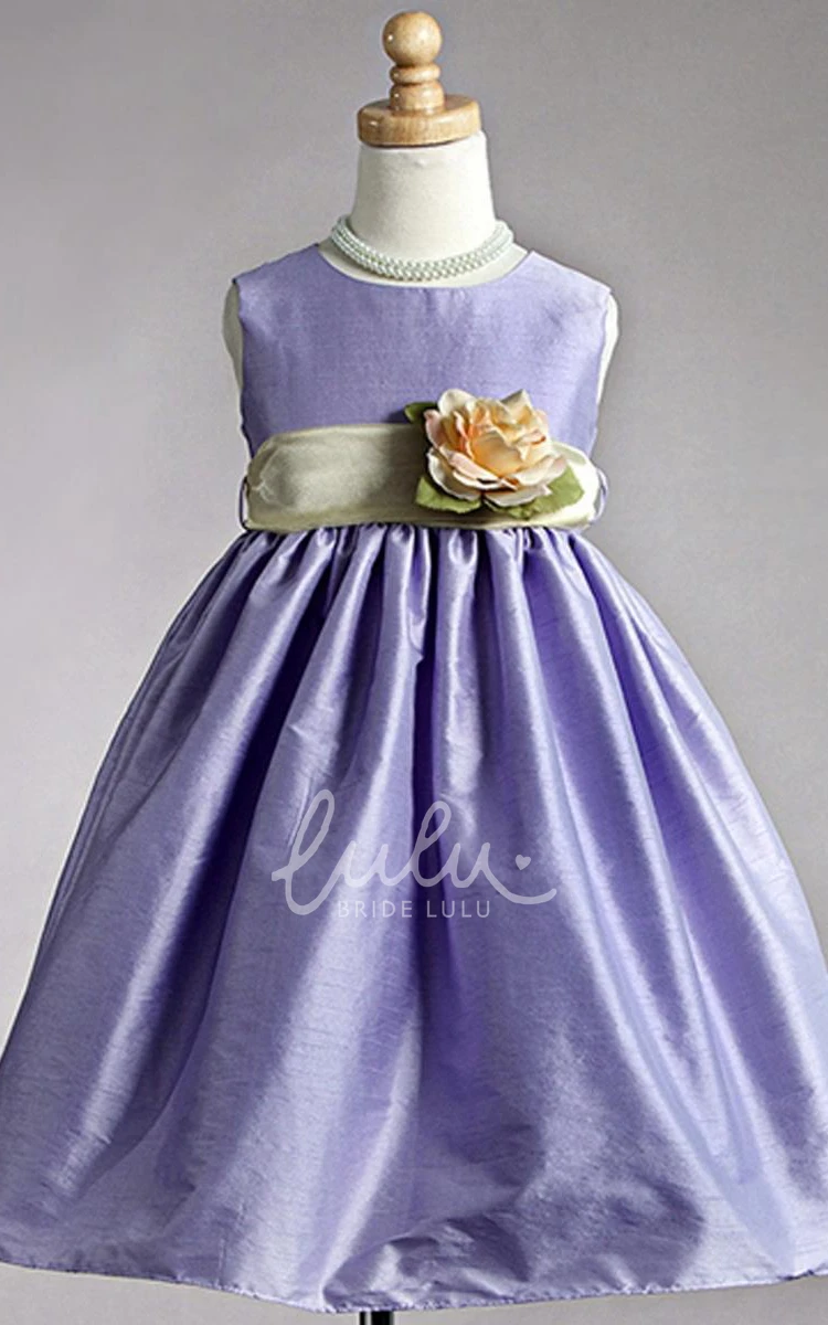 Sleeveless Tea-Length Organza Flower Girl Dress