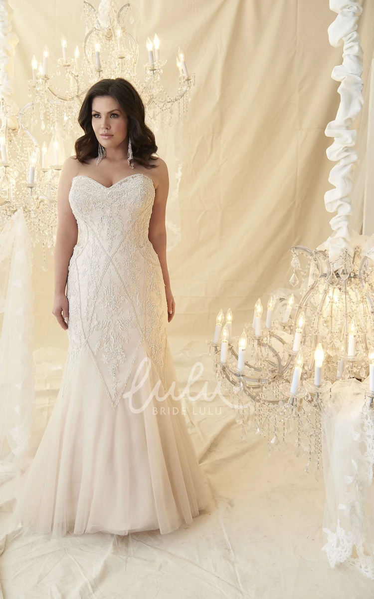 Lace Up Sweetheart Tulle Wedding Dress Mermaid Style for Plus Size