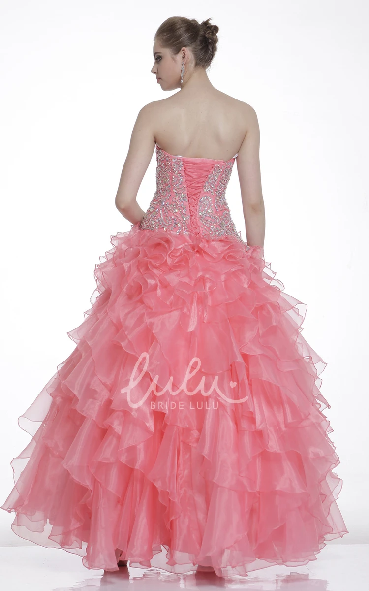 Ankle-Length Organza Ball Gown with Sweetheart Neckline Beading and Ruffles