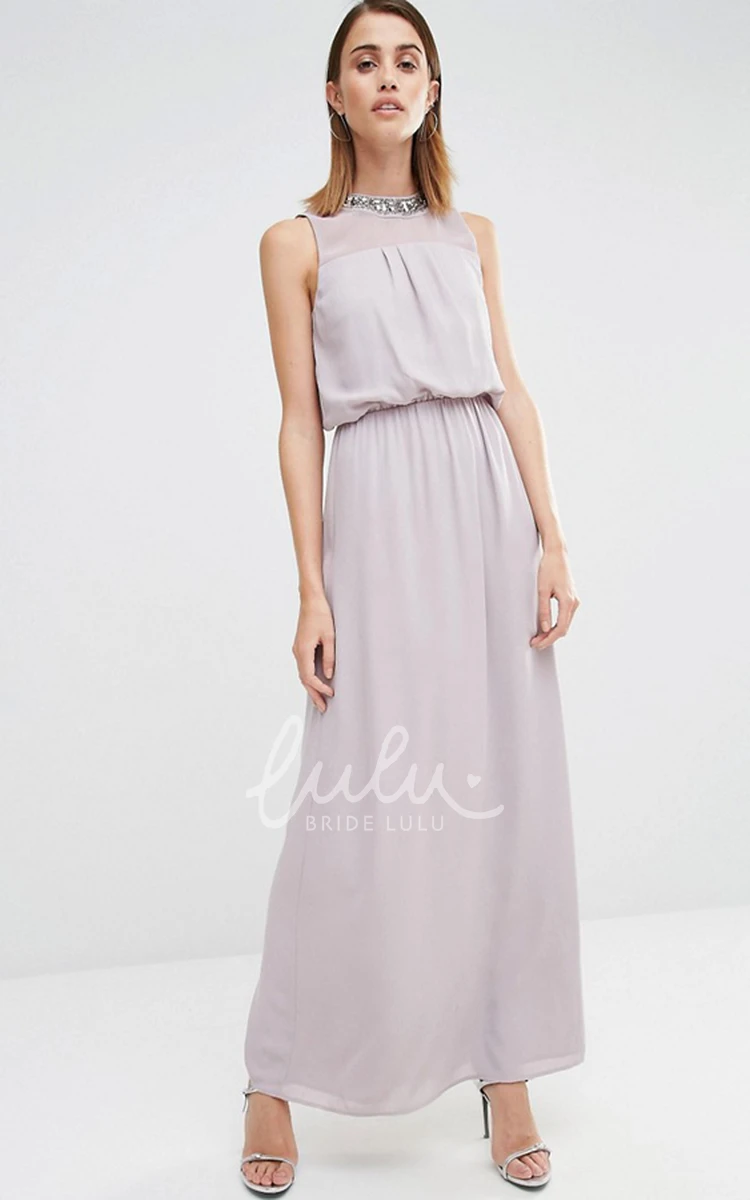 Jewel Neck Chiffon Bridesmaid Dress in Ankle-Length with Sleeveless Design