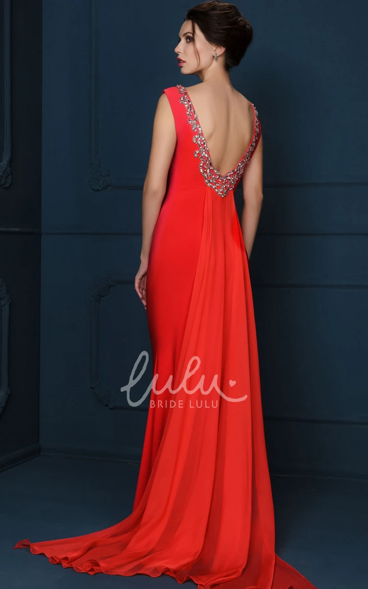 Beaded Sleeveless V-Neck Maxi Sheath Evening Dress