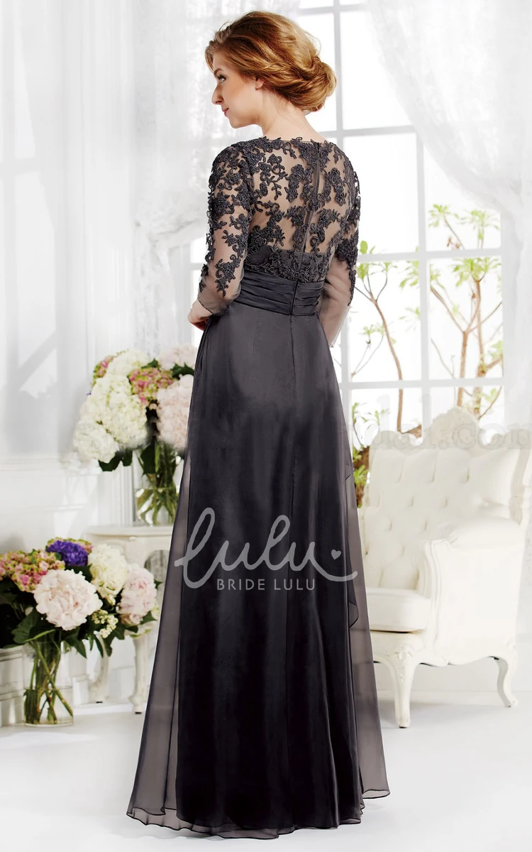 Applique and Pleated A-Line Gown with Sleeves for Special Occasions