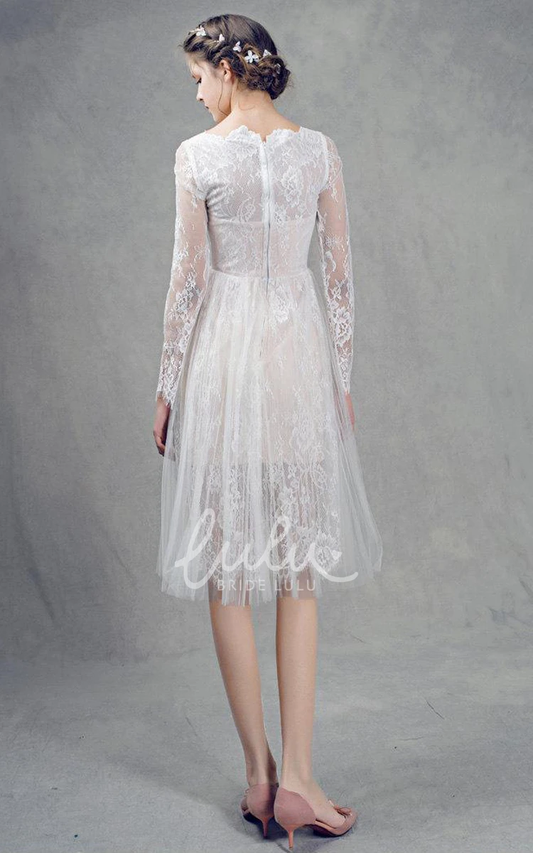 French Lace Tulle Wedding Dress with Sleeves Short & Elegant