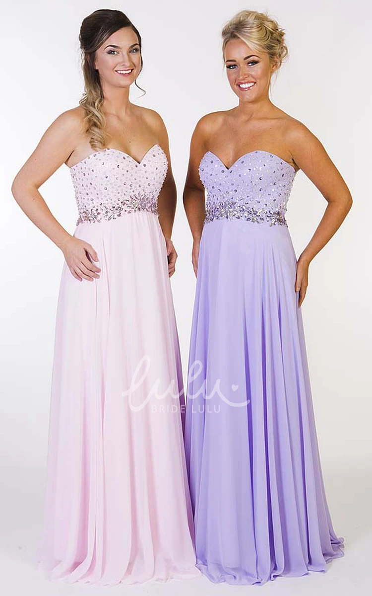 A-Line Beaded Chiffon Prom Dress with Sweetheart Neckline and Pleats Long Sleeveless 2024