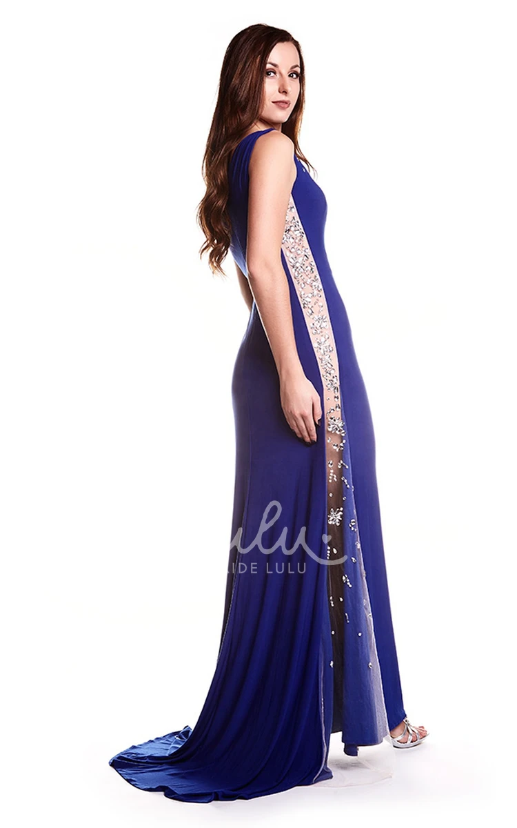 Sheath Sleeveless Floor-Length Beaded Jersey Prom Dress with One-Shoulder Modern Prom Dress