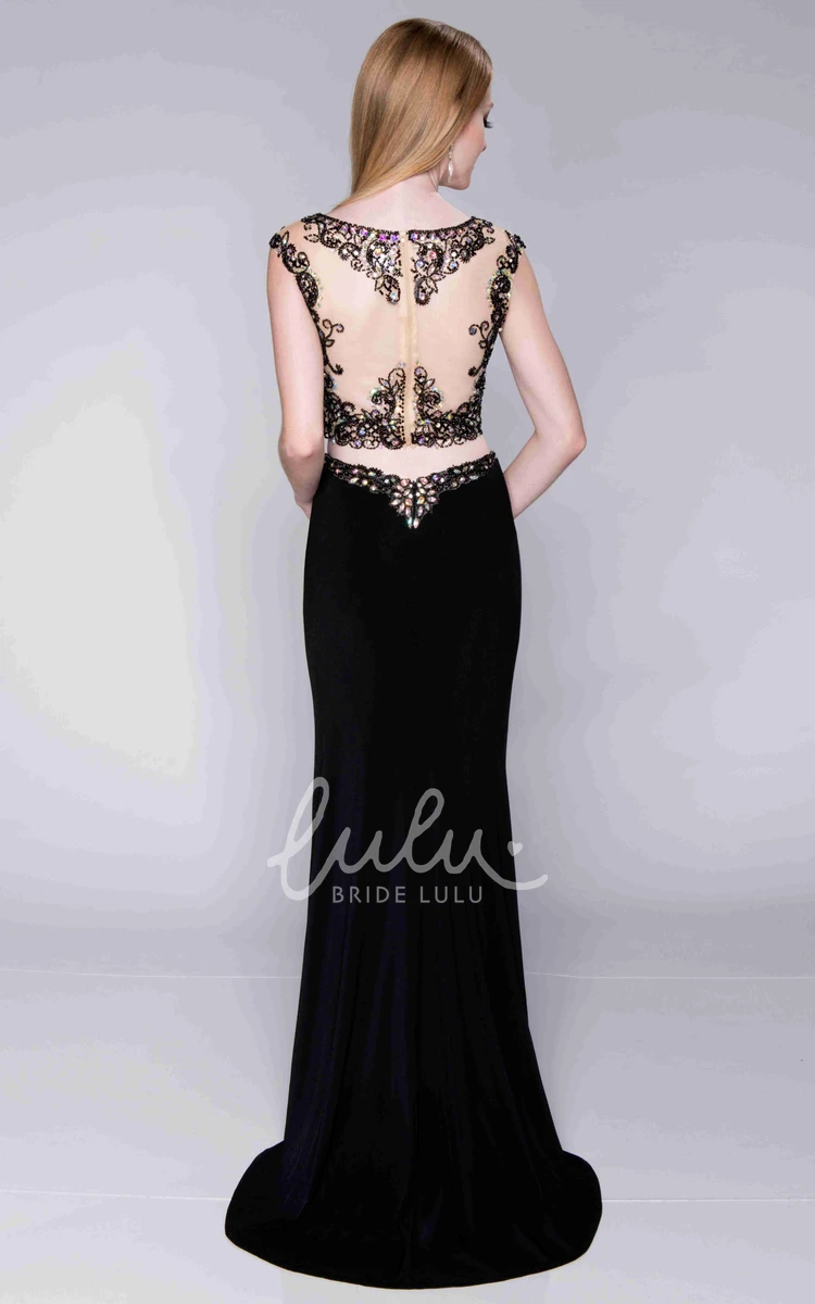 Jeweled Sheath Prom Dress with Sleeveless Jersey Top and Two-Piece Design