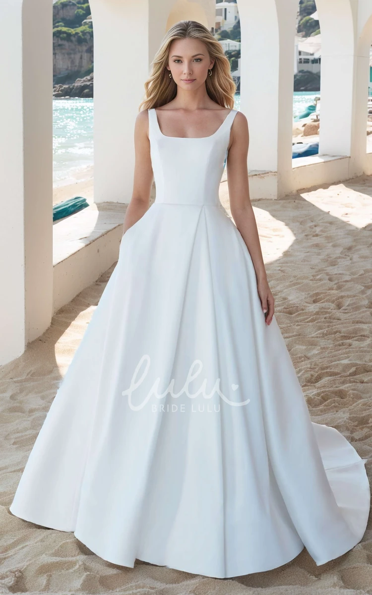 2024 White A-Line Sleeveless Backless Wedding Dress Beach Summer Simple Casual Straps Square Neck Bridal Gown