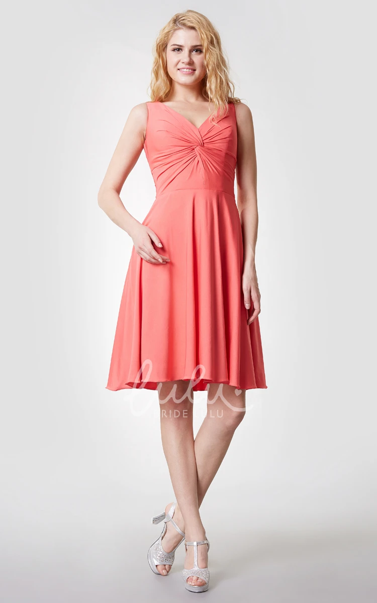 Ruched V Neck Sleeveless Jersey Bridesmaid Dress with Knot Detail Elegant and Classy