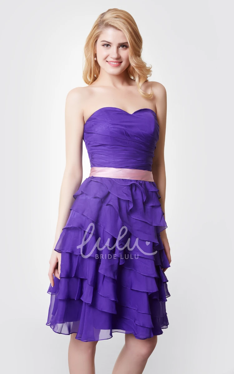 Ruched Strapless Chiffon Dress with Satin Bow Belt Short & Chic