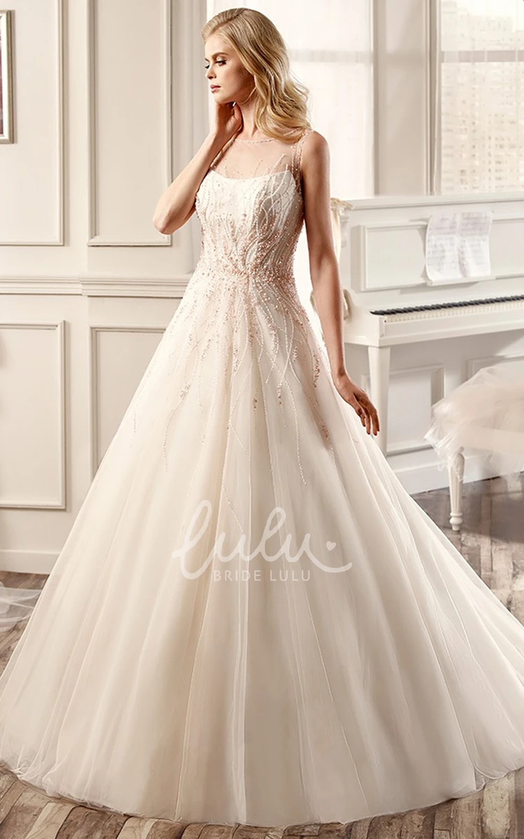 Illusive Neckline Cap-Sleeve A-Line Wedding Dress Modern Back