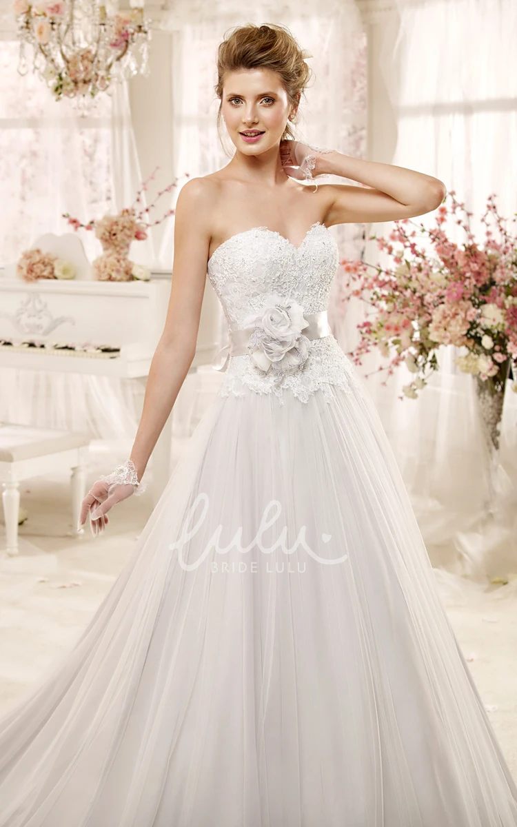 Lace Bodice A-line Wedding Dress with Flowers Sweetheart Unique