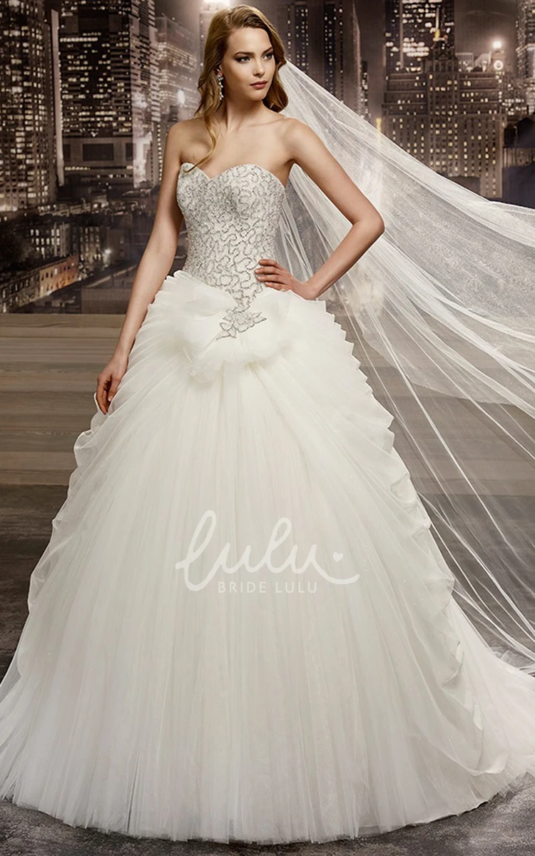 A-Line Ruched Wedding Dress with Sweetheart Neckline and Beaded Bodice