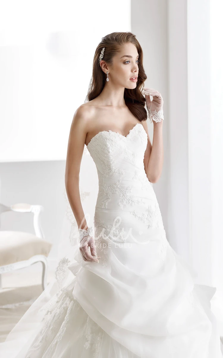 Applique Lace Wedding Dress with Sweetheart Neckline and Side Ruffles