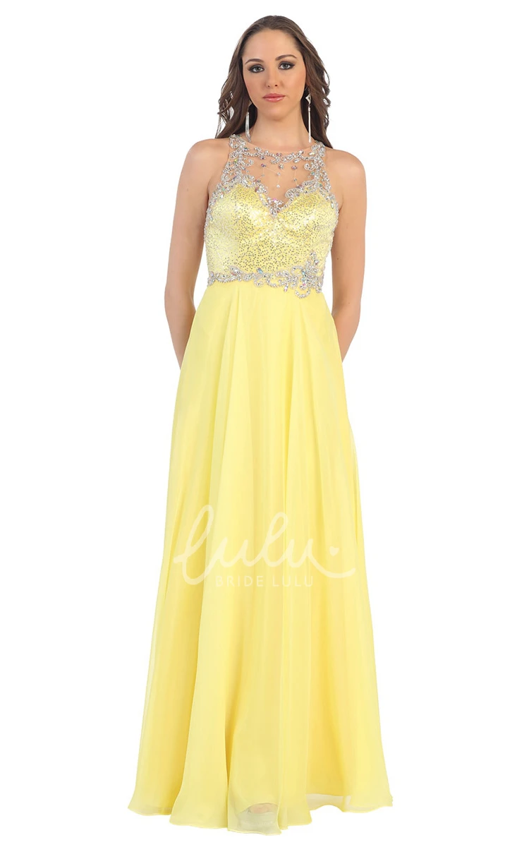 Sleeveless A-Line Chiffon Bridesmaid Dress with Jewel-Neck and Beading