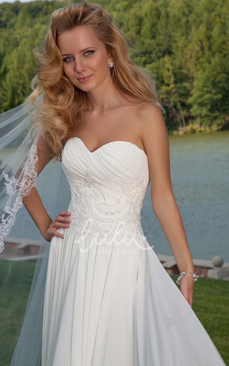 Sweetheart Sleeveless Chiffon Wedding Dress with Draping Simple Beach Bridal Gown