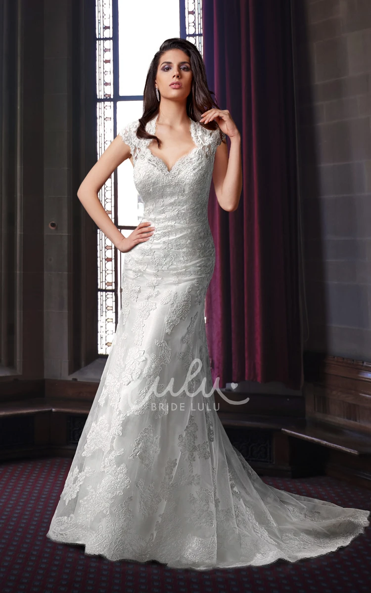 Lace Sheath Wedding Dress with Queen Anne Neckline Elegant Bridal Gown