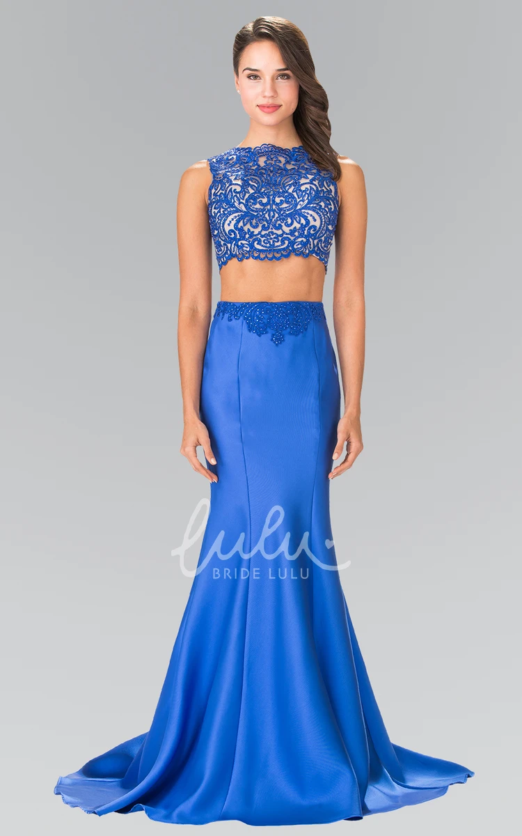 Satin Mermaid Sleeveless Formal Dress with Beading and Embroidery