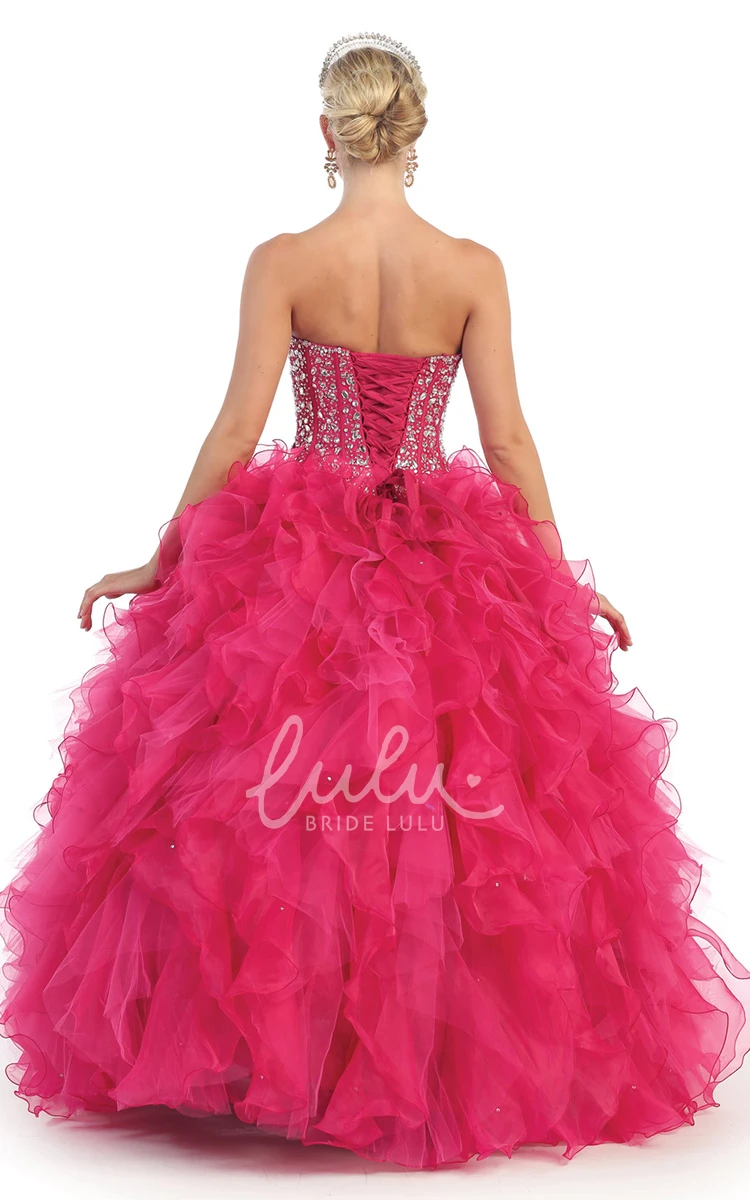 Organza Lace-Up Ball Gown with Beading and Ruffles Formal Dress