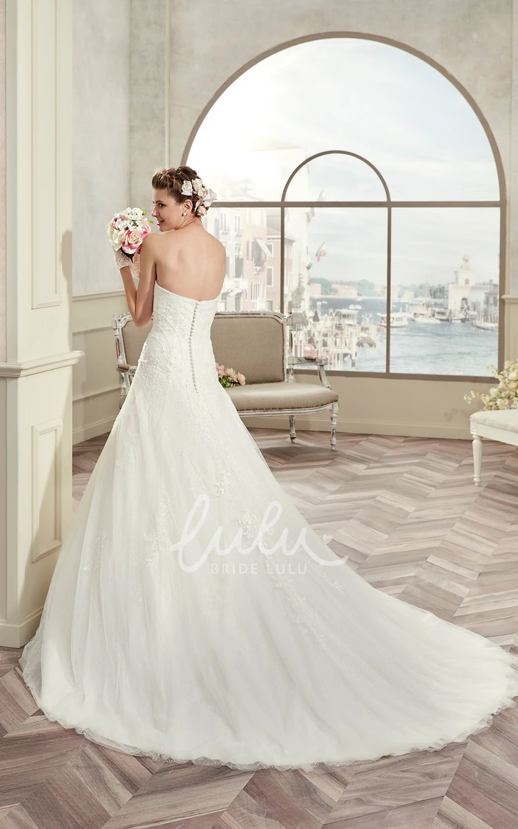 Lace Sweetheart A-Line Wedding Dress with Brush Train and Open Back