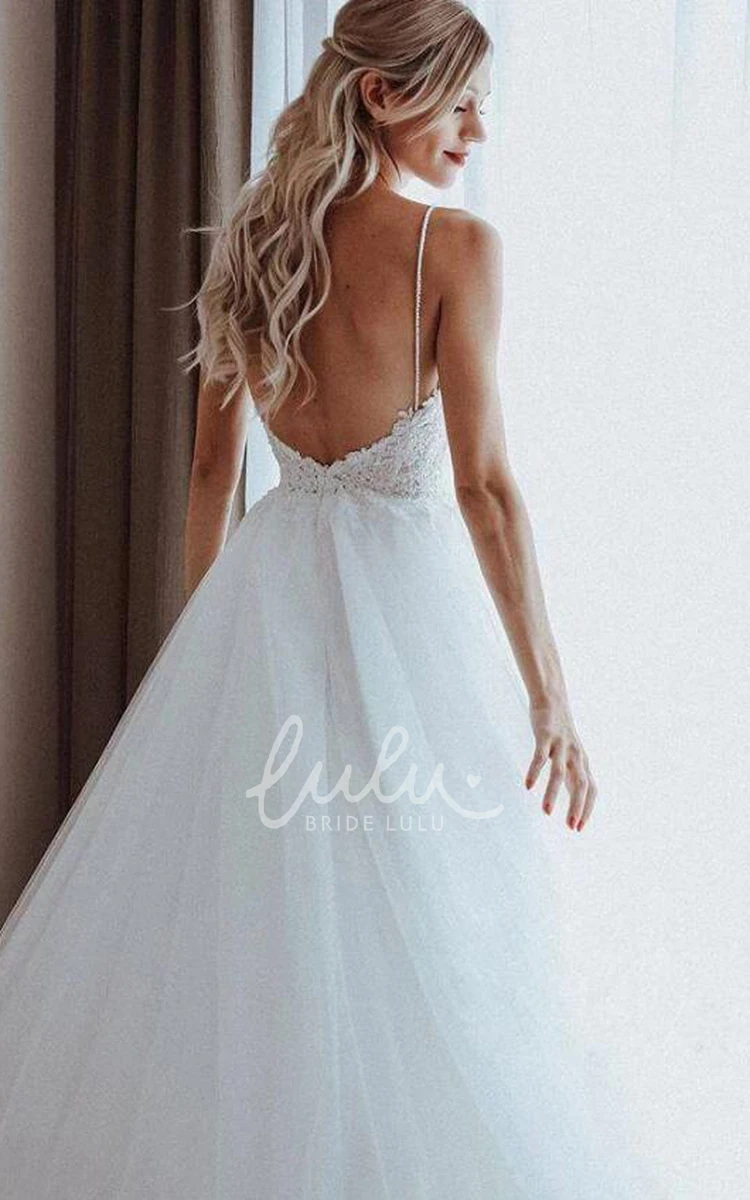 Lace and Tulle Spaghetti Ball Gown Wedding Dress with Beading Romantic & Elegant