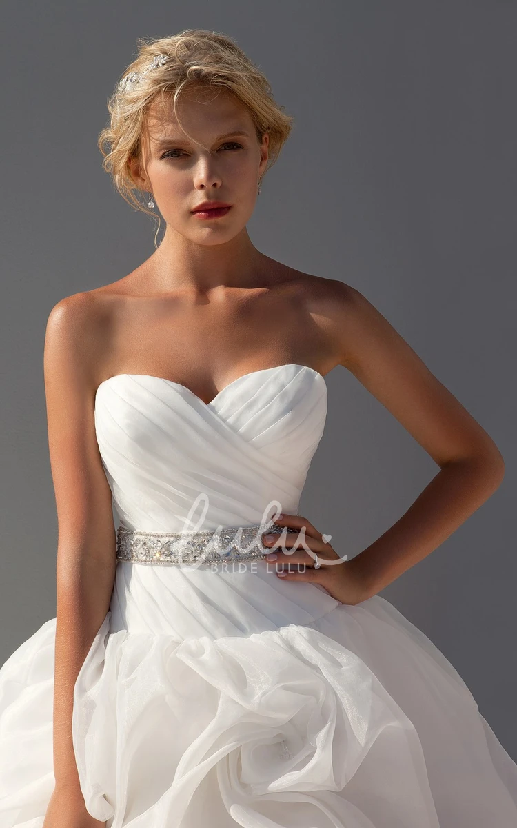 Sleeveless Sweetheart Organza Wedding Dress with Pick Up and Waist Jewelry Ball Gown Floor-Length Criss-Cross