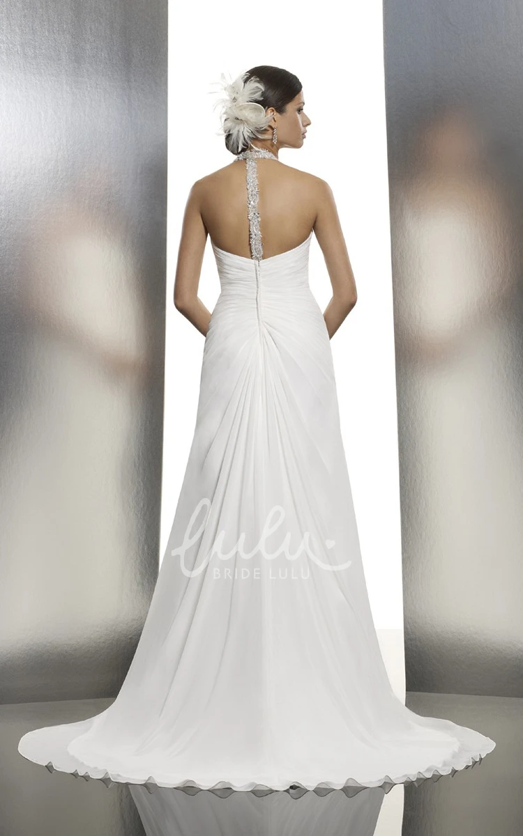 Halter Chiffon Wedding Dress with Ruched and Split Front