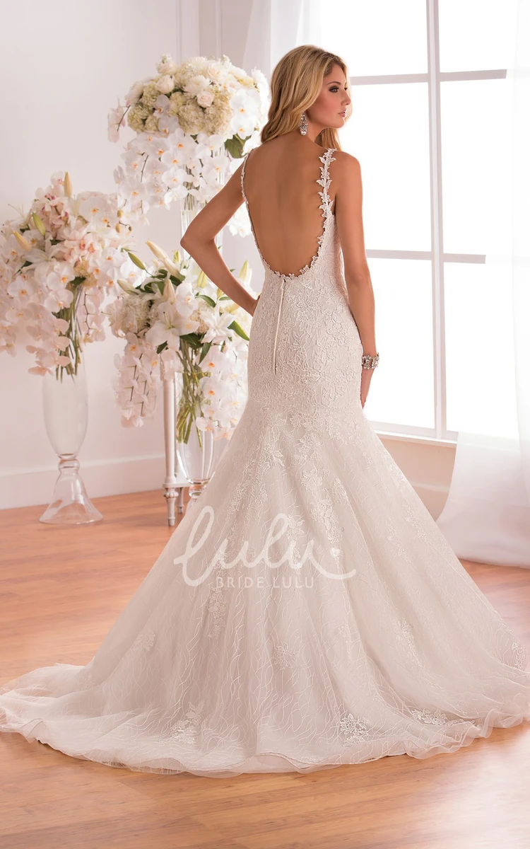Mermaid Wedding Dress with Appliques and Low Scoop Back V-Neck and Chic