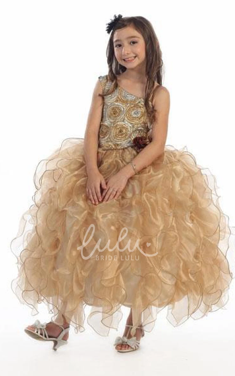 Long Tiered Organza Floral Dress for Flower Girls