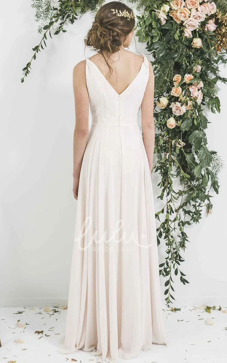 Pleated V-Neck Chiffon Bridesmaid Dress with Floor-Length Hem