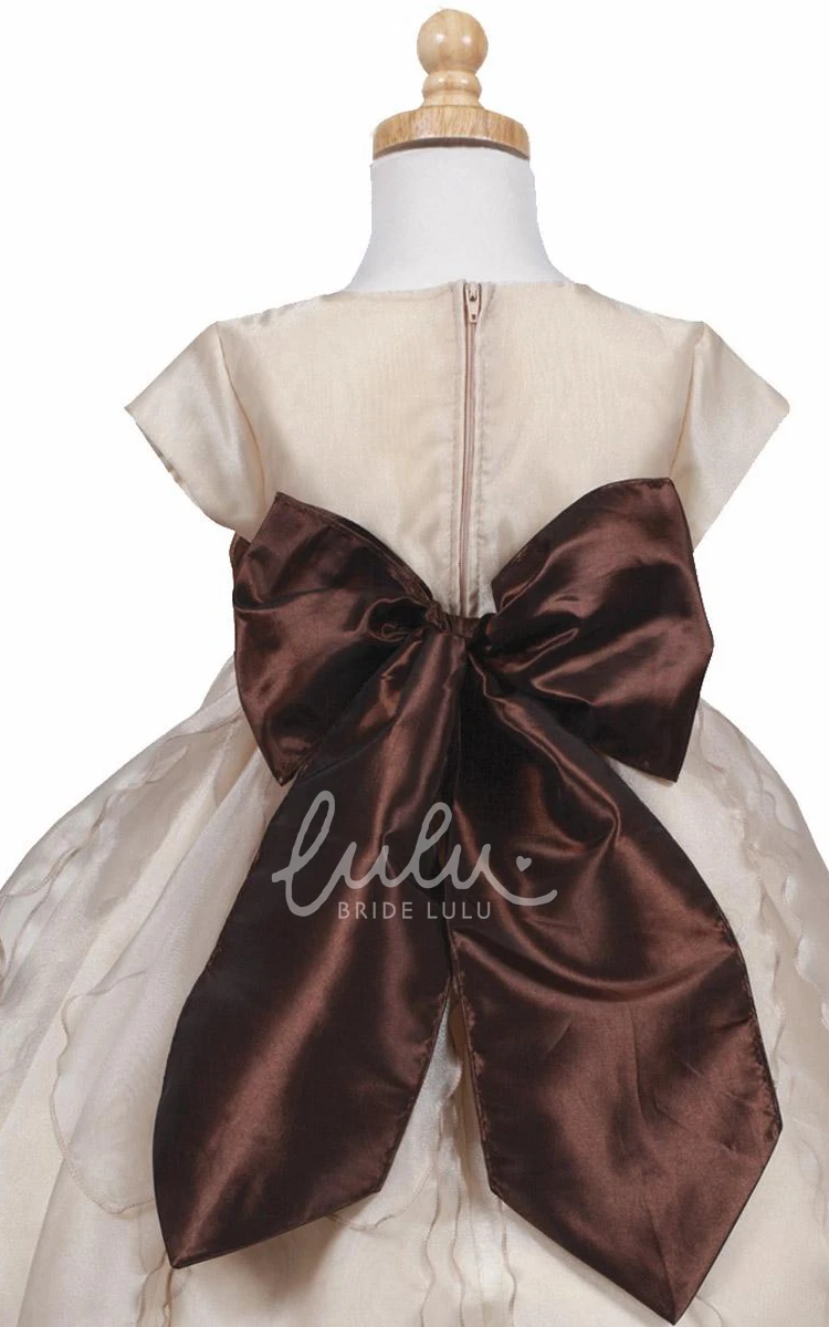 Cap-Sleeve Tiered Taffeta&Organza Tea-Length Flower Girl Dress Simple Dress for Girls