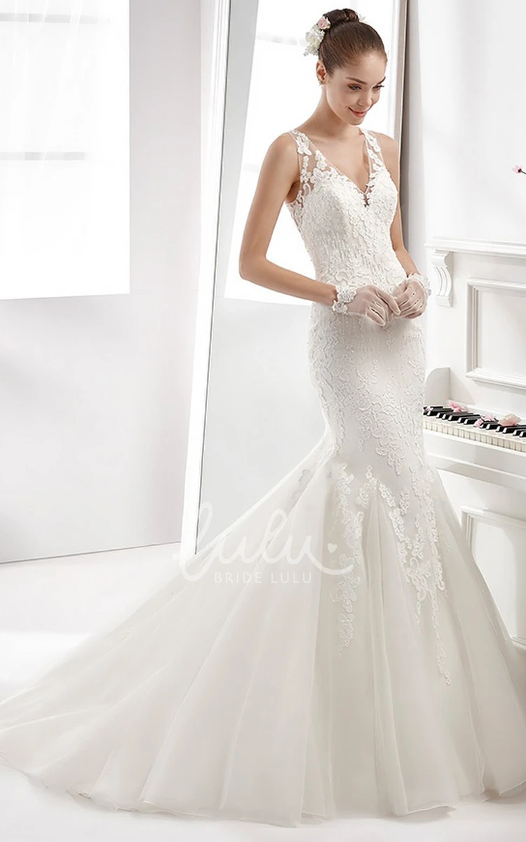 Mermaid Lace Wedding Dress with Illusive Straps and Brush Train