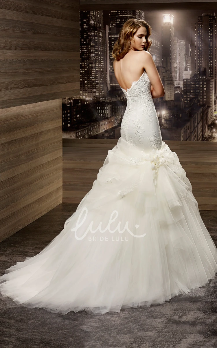 Mermaid Lace Wedding Dress with Ruffles Overlayer and Open Back Sweetheart Flowy Beach